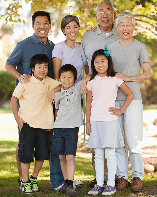 Three generations of a family smile for a photography