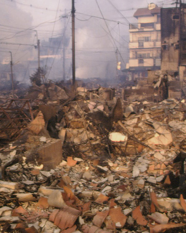 Buildings crumbled and in ruin