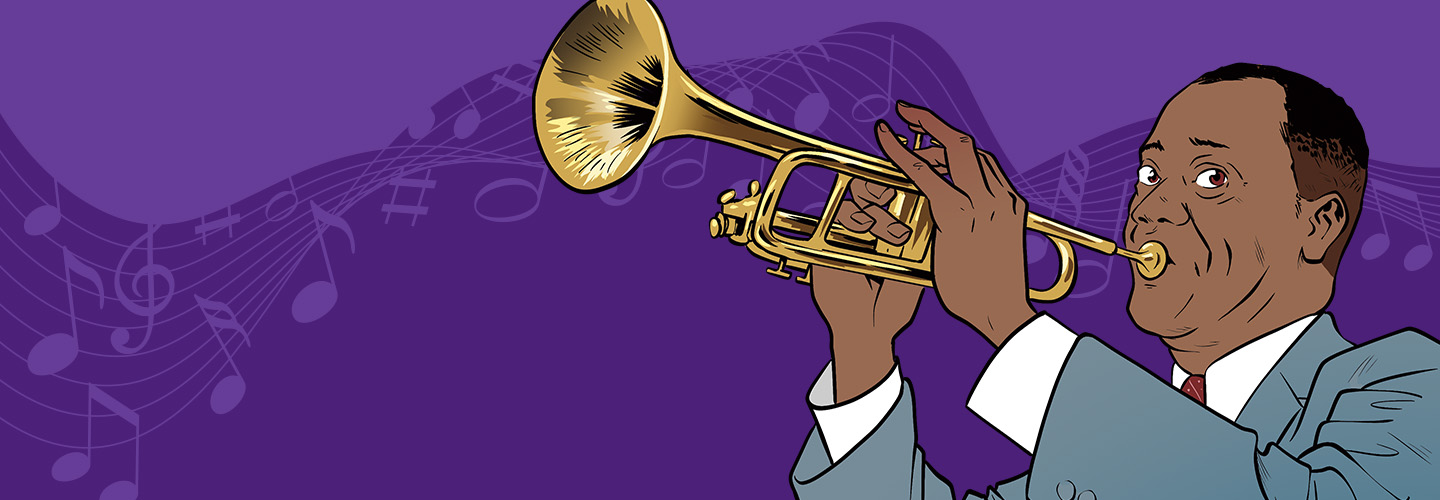 Illustration of Louis Armstrong playing the trumpet