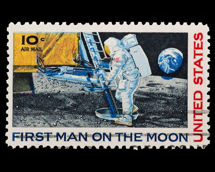 Image of a U.S. postage stamp for First Man on the Moon